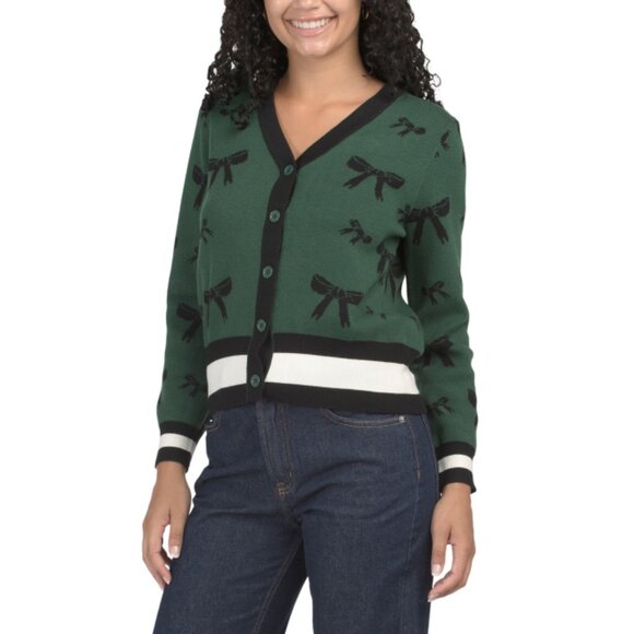 NANCY YANG Green Bow Cardigan - Picture 1 of 2